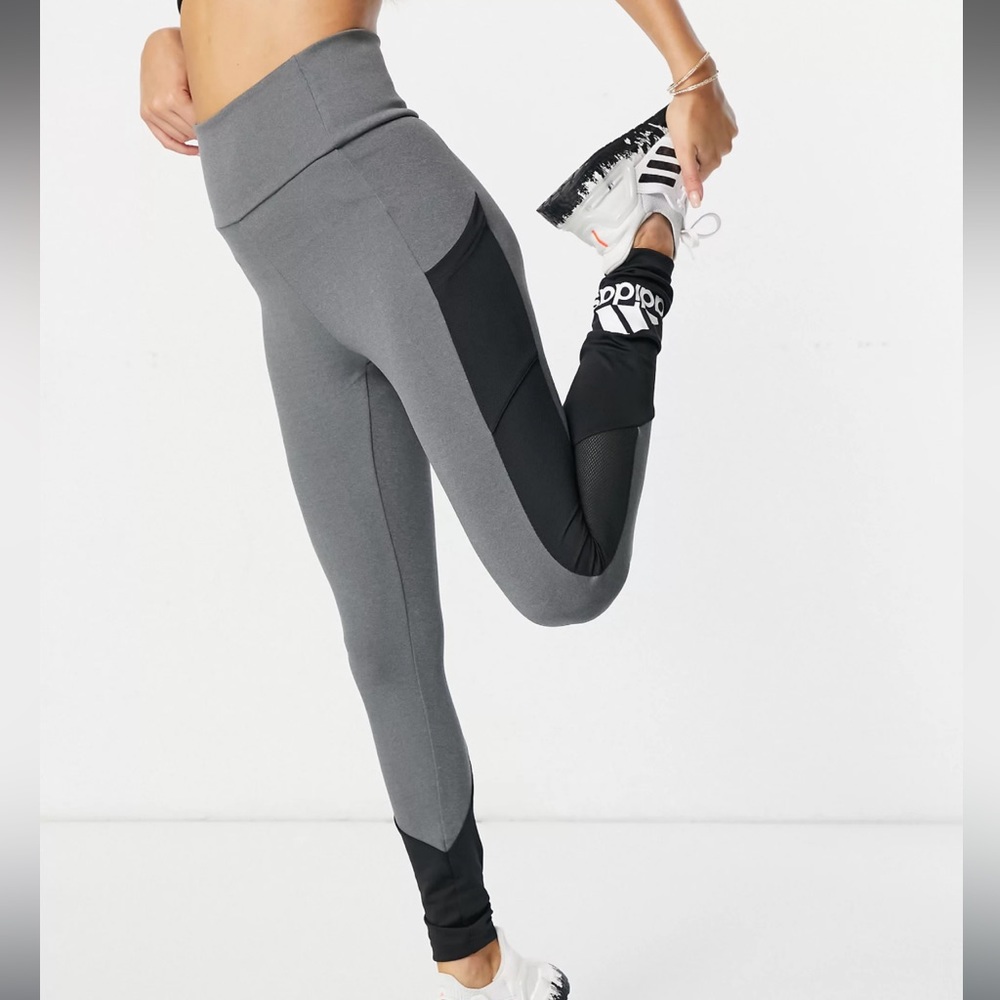 adidas Training colour block leggings in grey